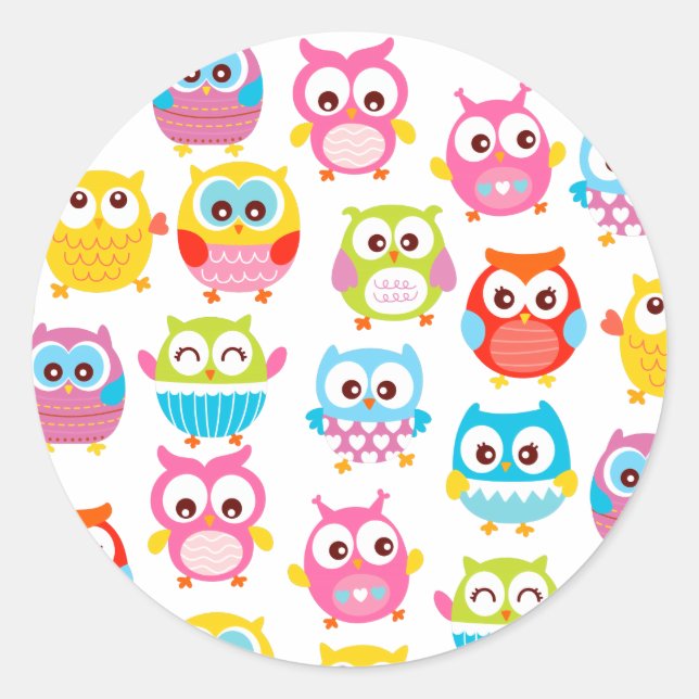 Cute Litte Owls Classic Round Sticker (Front)