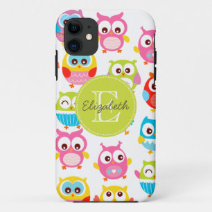 Cute Litte Owls Monogrammed iPhone 11 Case