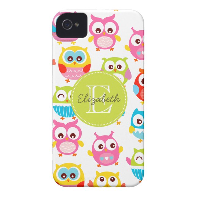 Cute Litte Owls Monogrammed Case-Mate iPhone Case (Back)