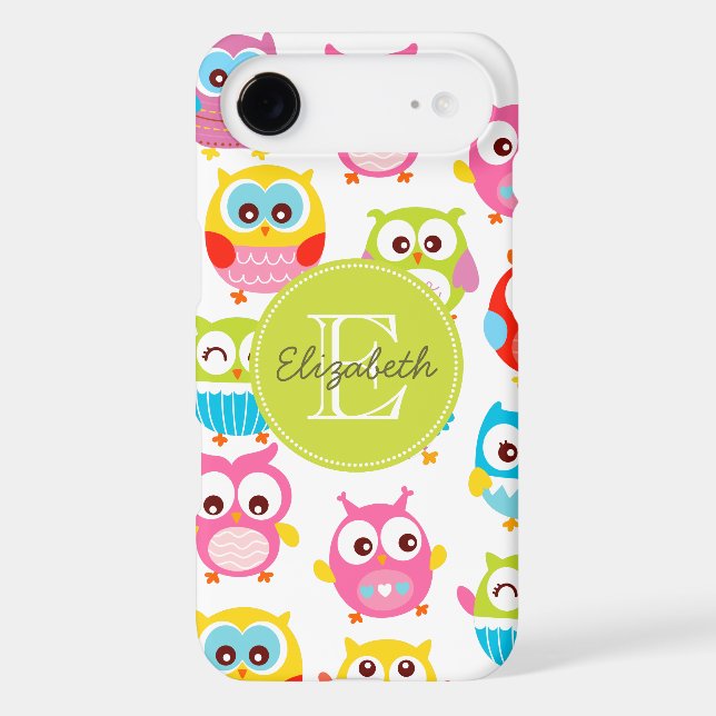 Cute Litte Owls Monogrammed Case-Mate iPhone Case (Back)