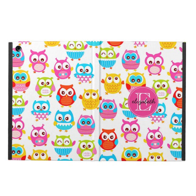 Cute Litte Owls Monogrammed iPad Air Cover (Outside)