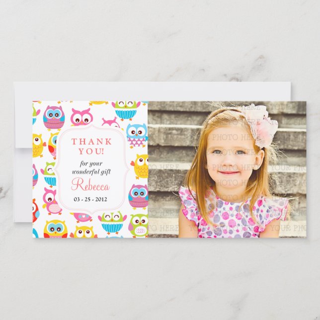 Cute Litte Owls Photo Any Occasion Thank you Card (Front)