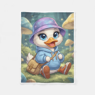 Cute Little Adventurer Duck In Magical Forest Flee Fleece Blanket