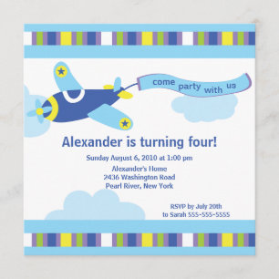 Cute Little Aeroplane Birthday Party Invitation
