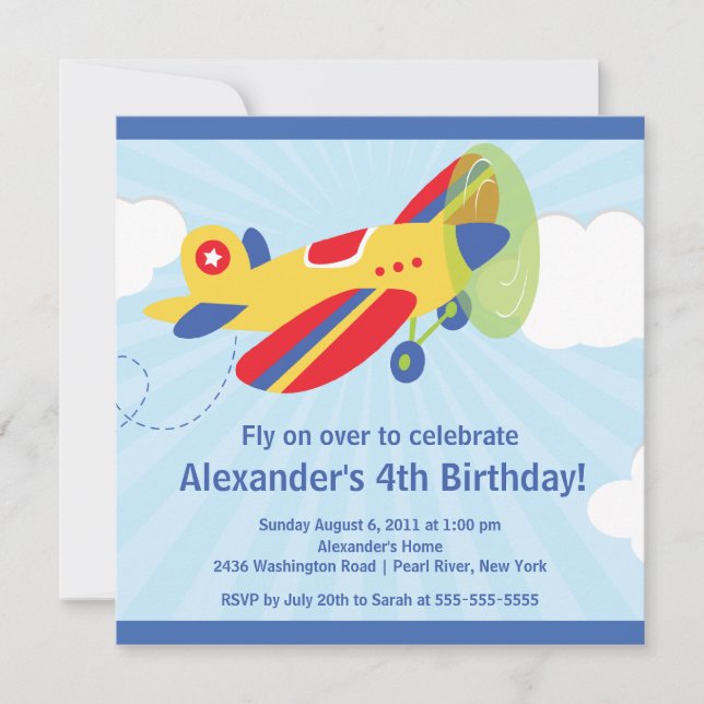 Cute Little Aeroplane Birthday Party Invitation (Front)