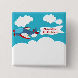 Cute Little Aeroplane Boy Birthday Button
