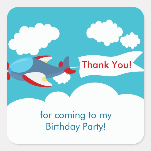Cute Little Aeroplane Boy Birthday Sticker (Front)