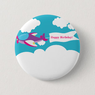 Cute Little Aeroplane Girl Birthday Button