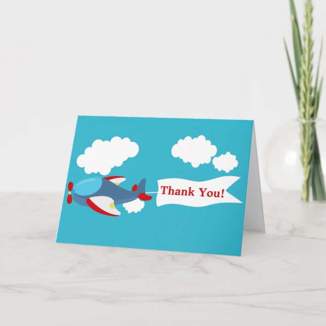 Cute Little Airplane Boy Thank You Card (Front)