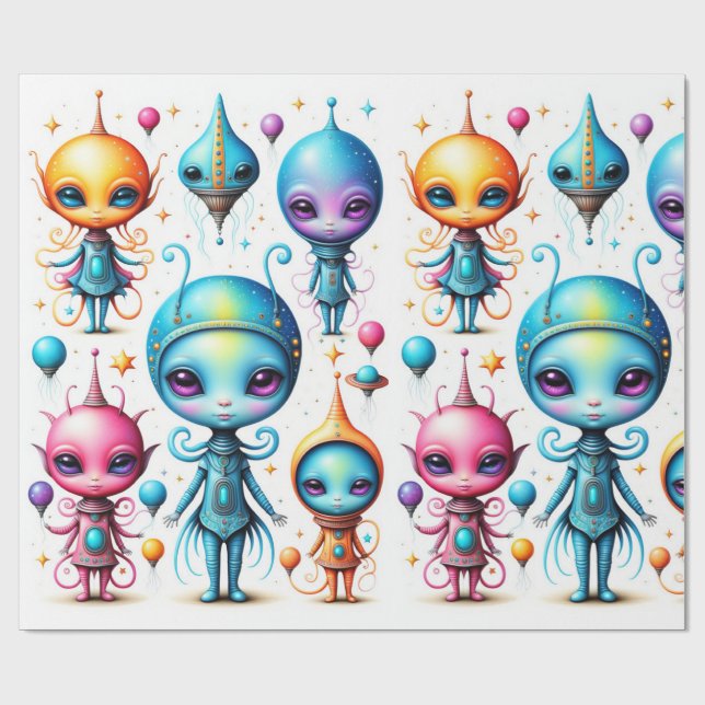Cute Little Aliens Wrapping Paper (Flat)