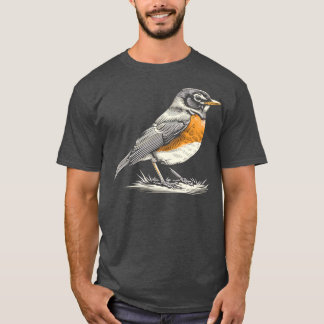 Cute little American robin bird nature illustratio T-Shirt