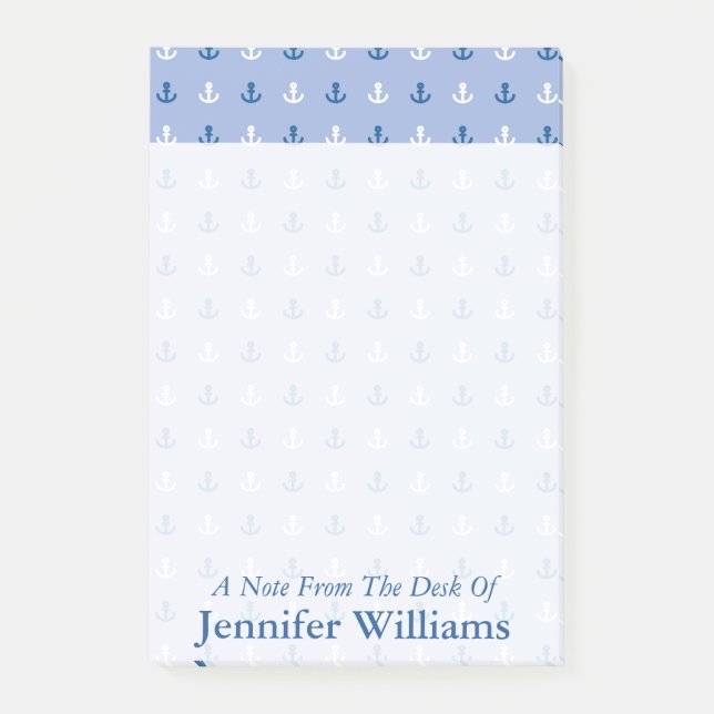 Cute Little Anchor Pattern | Add Your Name Post-it Notes (Front)