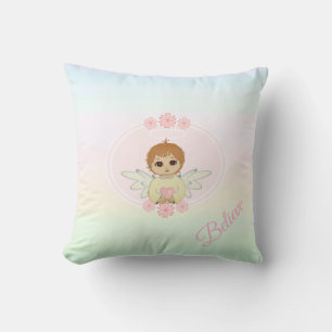 Cute Little Angel & Heart Flowers on Pastel Shades Cushion