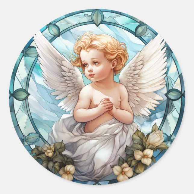 Cute little Angel lovers Classic Round Sticker (Front)