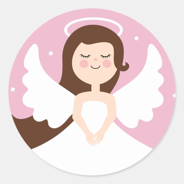 Cute Little Angel on Pink Background Classic Round Sticker (Front)