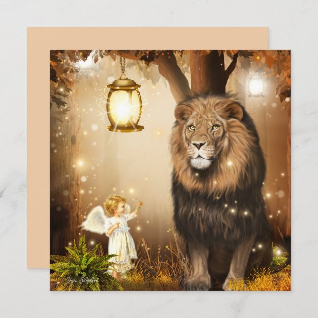  Cute Little Angel With a Lion Card (Front/Back)