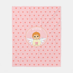 Cute Little Angel with heart pattern on light pink Fleece Blanket