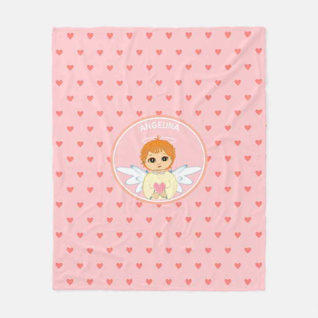 Cute Little Angel with heart pattern on light pink Fleece Blanket (Front)