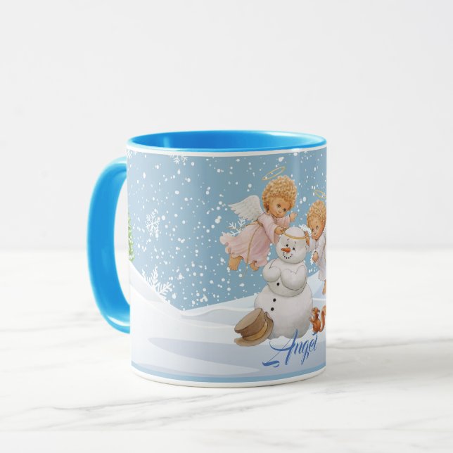 Cute Little Angels And Snowman Mug (Front Left)