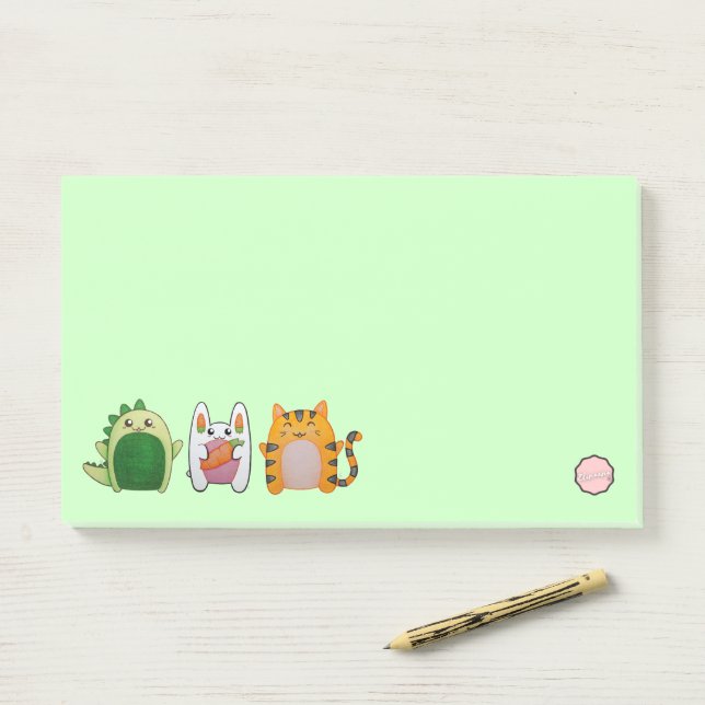 Cute Little Animals, Kawaii Dinosaur, Bunny, Tiger Post-it Notes (On Desk)