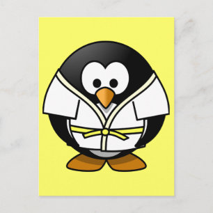Cute little animated judo penguin postcard
