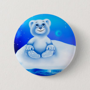 Cute, little animated polar bear 6 cm round badge