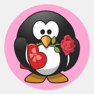Cute little animated Valentine penguin Classic Round Sticker