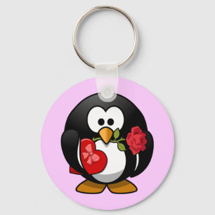 Cute little animated Valentine penguin Key Ring