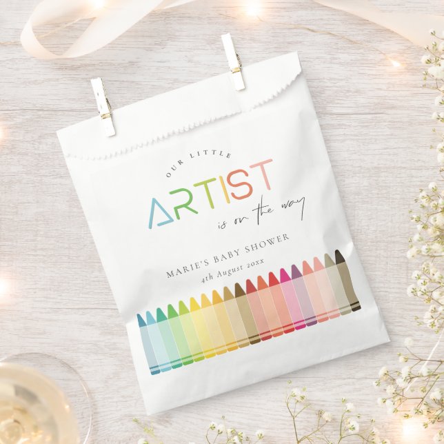 Cute Little Artist Crayon Fun Rainbow Baby Shower Favour Bag (Clipped)