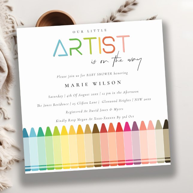 Cute Little Artist Crayon Fun Rainbow Baby Shower Invitation (Creator Uploaded)