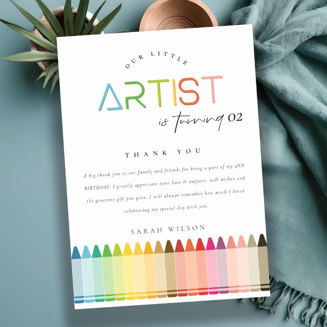 Cute Little Artist Crayon Fun Rainbow Baby Shower Thank You Card (Creator Uploaded)