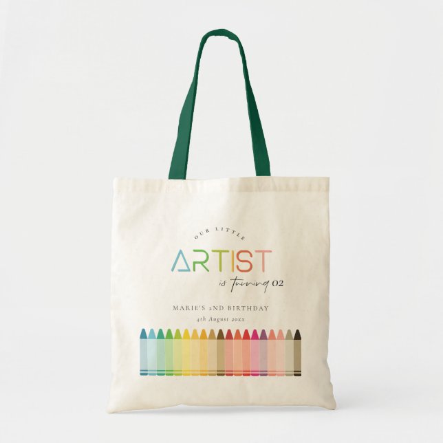 Cute Little Artist Crayon Rainbow Ant Age Birthday Tote Bag (Front)