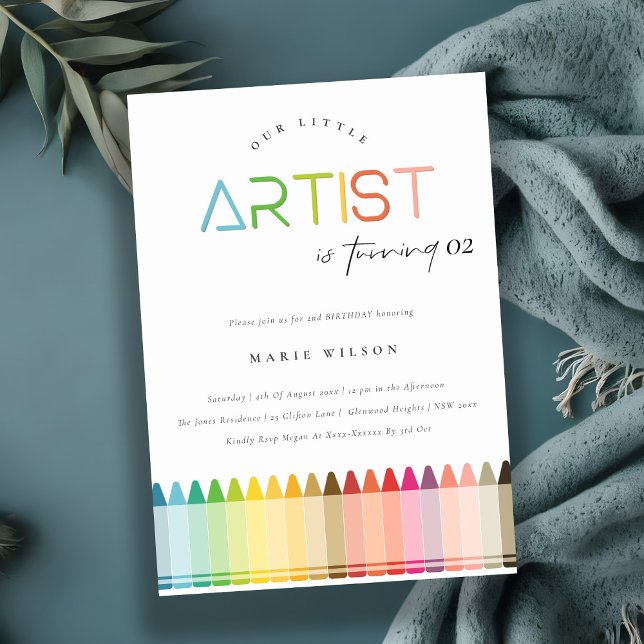 Cute Little Artist Crayon Rainbow Any Age Birthday Invitation (Creator Uploaded)