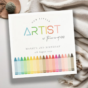 Cute Little Artist Crayon Rainbow Any Age Birthday Napkin
