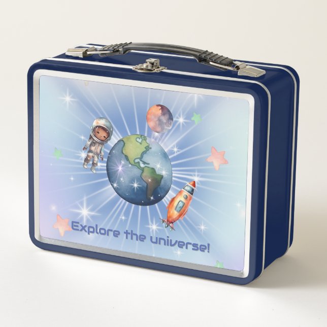 Cute Little Astronaut Exploring Space  Metal Lunch Box (Front)