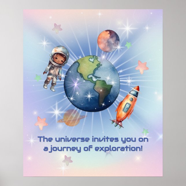 Cute Little Astronaut in Space Poster (Front)