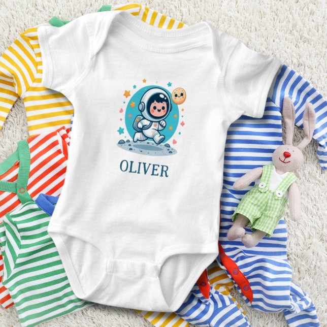 Cute Little Astronaut on the Moon Baby Bodysuit (Creator Uploaded)