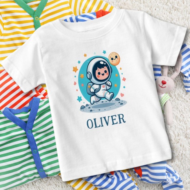 Cute Little Astronaut on the Moon Baby T-Shirt (Creator Uploaded)