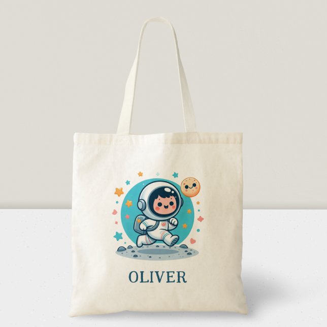 Cute Little Astronaut on the Moon Tote Bag (Creator Uploaded)
