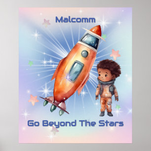 Cute Little Astronaut Rocket Poster