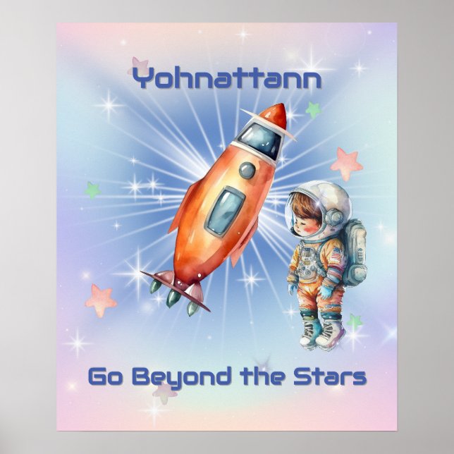 Cute Little Astronaut with Rocket Poster (Front)