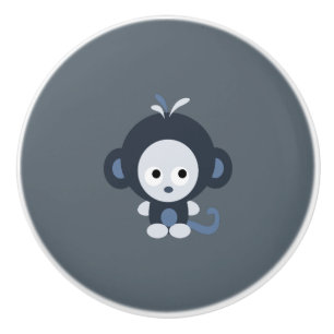 Cute little baby blue monkey ceramic knob