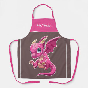 Cute Little Baby Dragon Purple Pink Cartoon Kids Apron