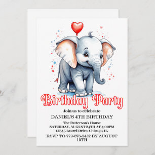 Cute Little Baby Elephant Birthday Party Invitation