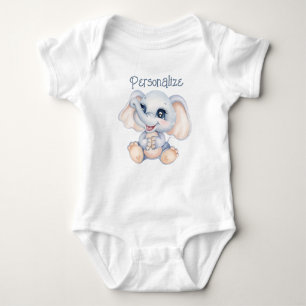 Cute Little Baby Elephant Personalise  Baby Bodysuit