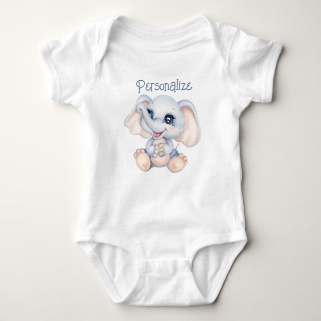 Cute Little Baby Elephant Personalise  Baby Bodysuit (Front)