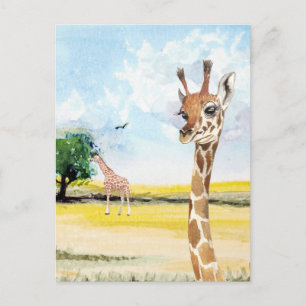 Cute Little Baby Giraffe Africa Watercolor Postcard