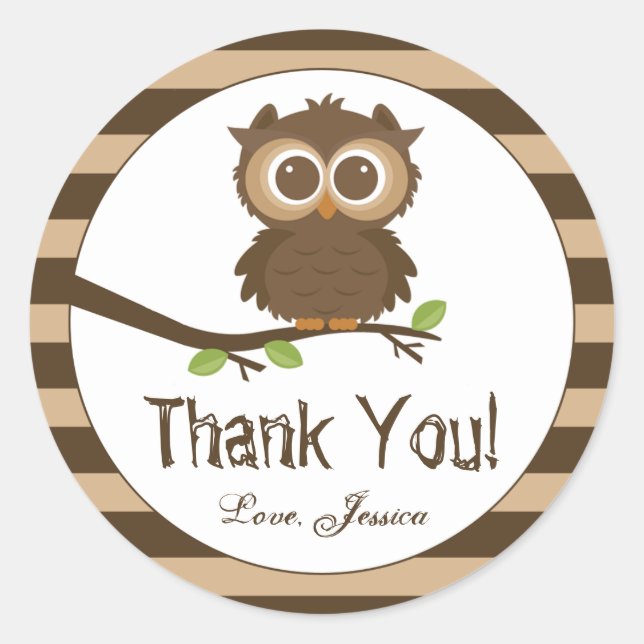 Cute Little Baby Owl | Baby Shower Thank You Favou Classic Round Sticker (Front)