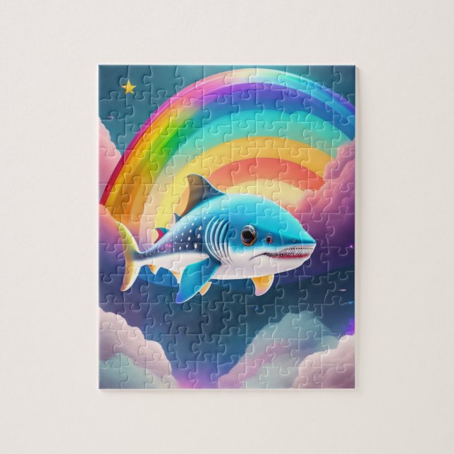 Cute Little Baby Shark Flying Wtith Rainbow Jigsaw Puzzle (Vertical)