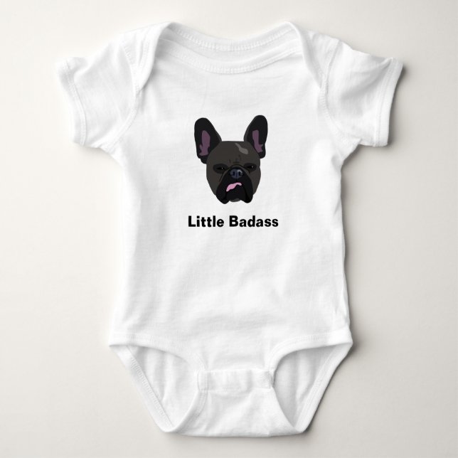 Cute "Little badass" black French Bulldog Baby Bodysuit (Front)